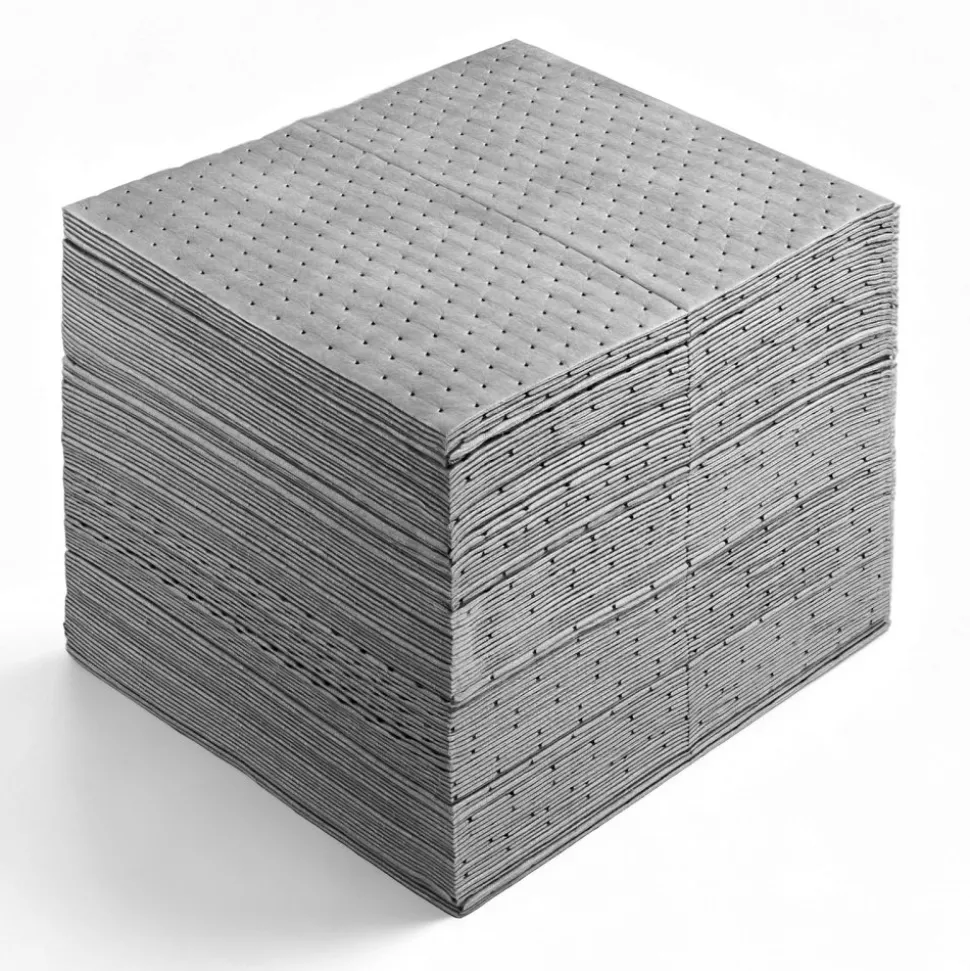 VEVOR Oil & Water Absorbent Pads, 16" x 18" 100-Pack, Heavy-Duty Spill Absorbing Pads, Universal for Gasoline/Engine Oil/Water/Coolant, Durable PP Spill Control Mats for Garage Workshop Factory