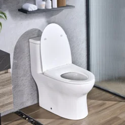VEVOR One-Piece Toilet, Elongated Toilet Vortex Dual-Flush 1.0/1.28 GPF, Toilets for Bathroom with Comfortable Chair Seat, Standard Height, 12 inch Rough-In, White + Silver, Easy-Clean Skirted Design