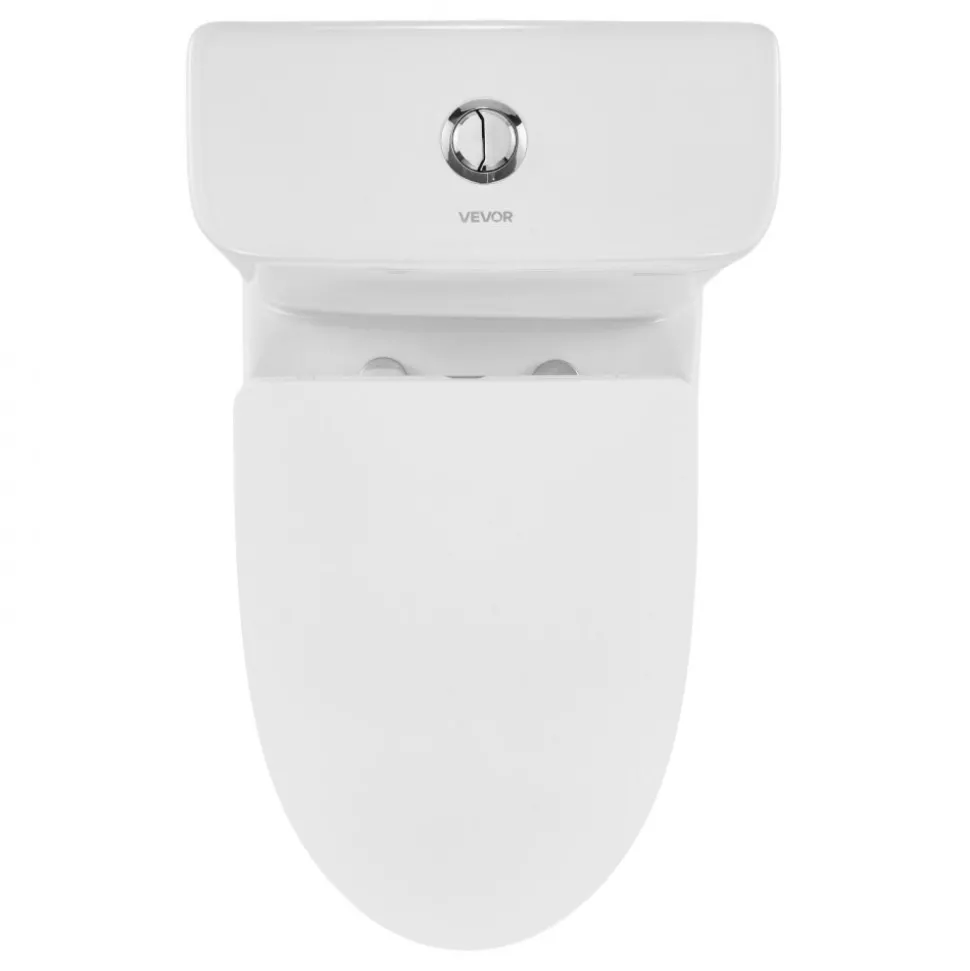 VEVOR One-Piece Toilet, Elongated Toilet Vortex Dual-Flush 1.0/1.28 GPF, Toilets for Bathroom with Comfortable Chair Seat, Standard Height, 12 inch Rough-In, White + Silver, Easy-Clean Skirted Design