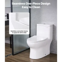 VEVOR One-Piece Toilet, Elongated Toilet Vortex Dual-Flush 1.0/1.28 GPF, Toilets for Bathroom with Comfortable Chair Seat, Standard Height, 12 inch Rough-In, White + Silver, Easy-Clean Skirted Design