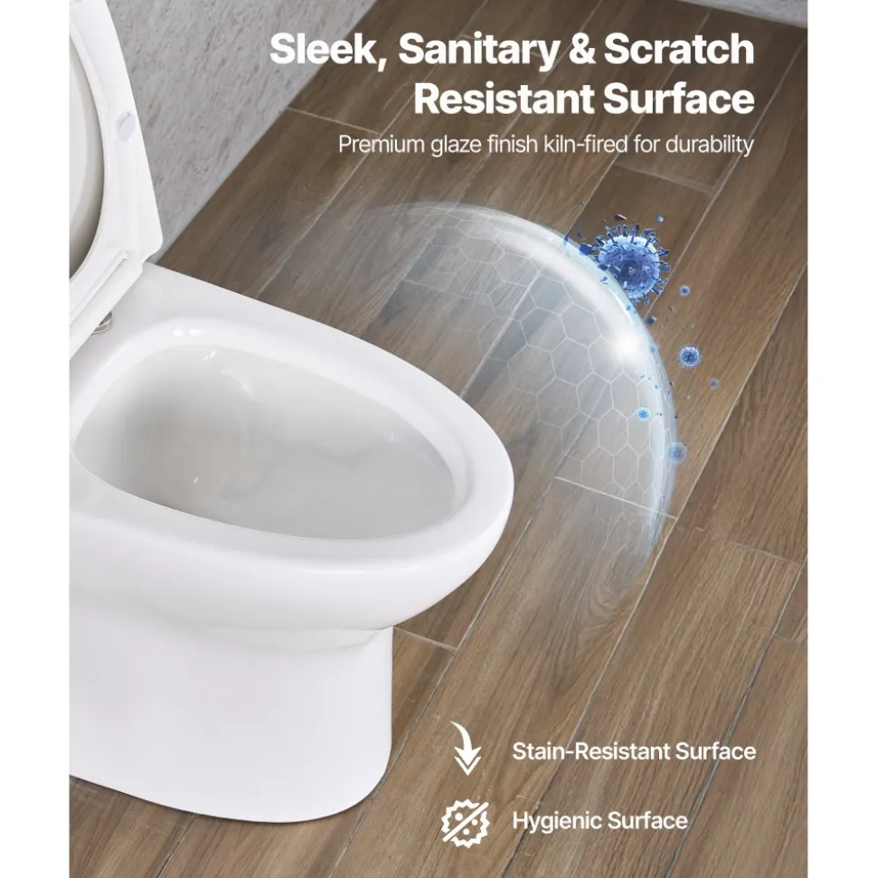 VEVOR One-Piece Toilet, Elongated Toilet Vortex Dual-Flush 1.0/1.28 GPF, Toilets for Bathroom with Comfortable Chair Seat, Standard Height, 12 inch Rough-In, White + Silver, Easy-Clean Skirted Design