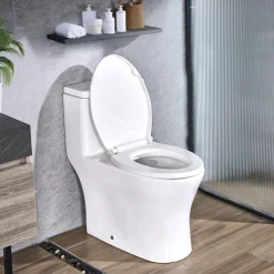 VEVOR One-Piece Toilet, Elongated Toilet Vortex Dual-Flush 1.0/1.28 GPF, Toilets for Bathroom with Comfortable Chair Seat, Standard Height, Easy-Clean Skirted Design, 12 inch Rough-In, White + Black