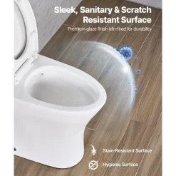 VEVOR One-Piece Toilet, Elongated Toilet Vortex Dual-Flush 1.0/1.28 GPF, Toilets for Bathroom with Comfortable Chair Seat, Standard Height, Easy-Clean Skirted Design, 12 inch Rough-In, White + Silver