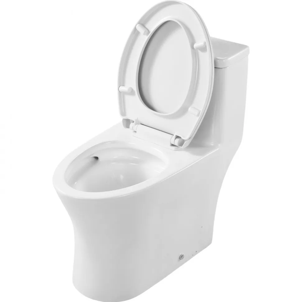 VEVOR One-Piece Toilet, Elongated Toilet Vortex Dual-Flush 1.0/1.28 GPF, Toilets for Bathroom with Comfortable Chair Seat, Standard Height, Easy-Clean Skirted Design, 12 inch Rough-In, White + Silver