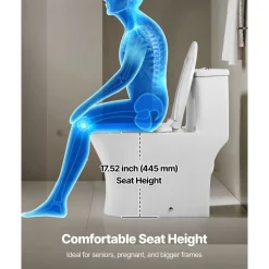 VEVOR One-Piece Toilet, Elongated Toilet Vortex Dual-Flush 1.0/1.28 GPF, Toilets for Bathroom with Comfortable Chair Seat, Standard Height, Easy-Clean Skirted Design, 12 inch Rough-In, White + Silver