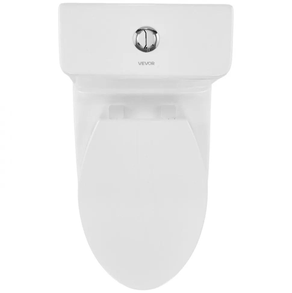 VEVOR One-Piece Toilet, Elongated Toilet Vortex Dual-Flush 1.0/1.28 GPF, Toilets for Bathroom with Comfortable Chair Seat, Standard Height, Easy-Clean Skirted Design, 12 inch Rough-In, White + Silver