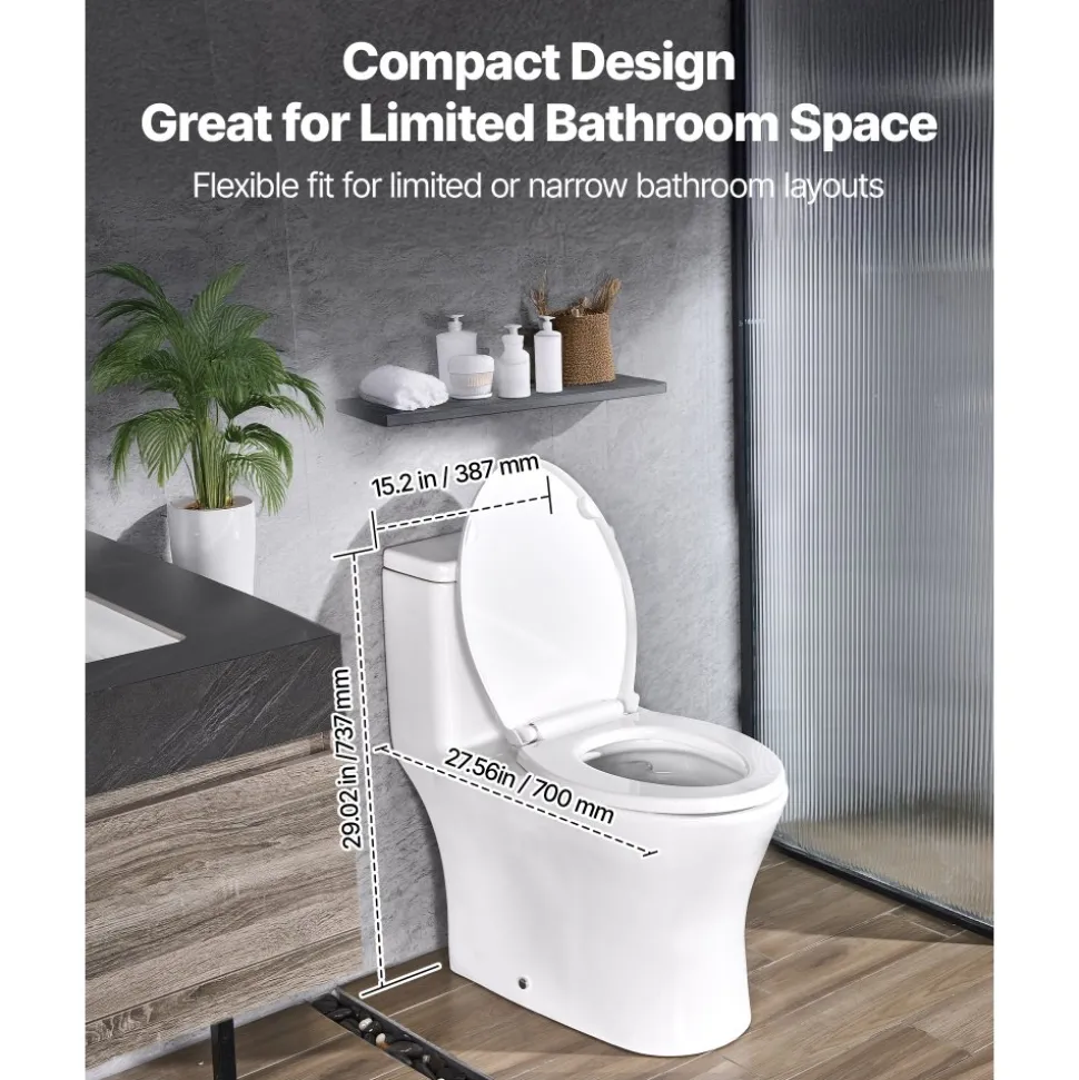 VEVOR One-Piece Toilet, Elongated Toilet Vortex Dual-Flush 1.0/1.28 GPF, Toilets for Bathroom with Comfortable Chair Seat, Standard Height, Easy-Clean Skirted Design, 12 inch Rough-In, White + Silver