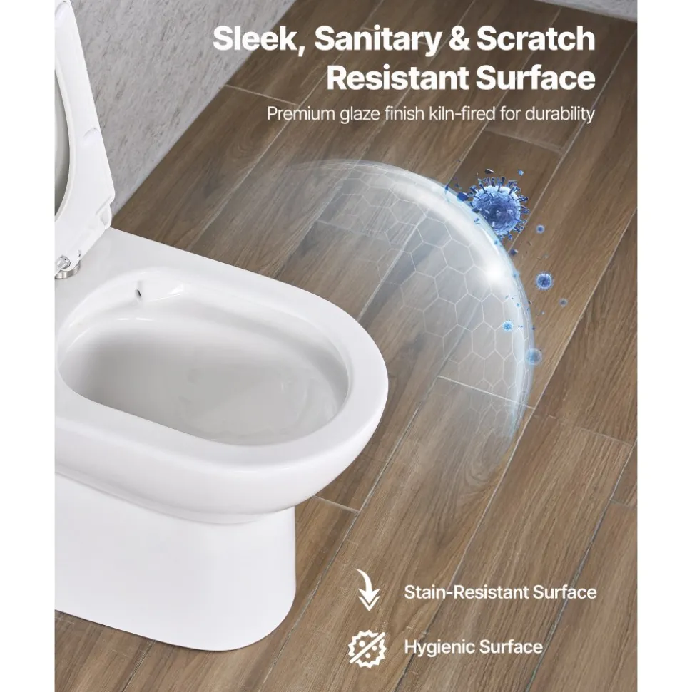 VEVOR One-Piece Toilet, Elongated Toilet Vortex Dual-Flush 1.1/1.6 GPF, Toilets for Bathroom with Comfortable Chair Seat, 12 inch Rough-In, Black + White, Easy-Clean Skirted Design, Standard Height