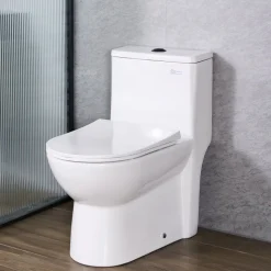 VEVOR One-Piece Toilet, Elongated Toilet Vortex Dual-Flush 1.1/1.6 GPF, Toilets for Bathroom with Comfortable Chair Seat, 12 inch Rough-In, Black + White, Easy-Clean Skirted Design, Standard Height