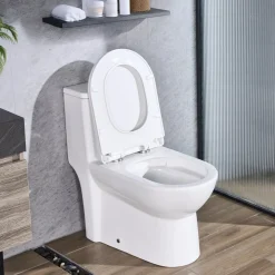 VEVOR One-Piece Toilet, Elongated Toilet Vortex Dual-Flush 1.1/1.6 GPF, Toilets for Bathroom with Comfortable Chair Seat, 12 inch Rough-In, Black + White, Easy-Clean Skirted Design, Standard Height