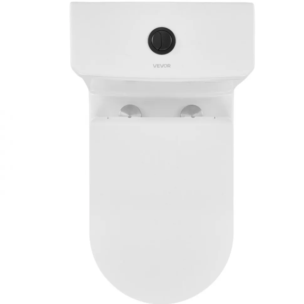 VEVOR One-Piece Toilet, Elongated Toilet Vortex Dual-Flush 1.1/1.6 GPF, Toilets for Bathroom with Comfortable Chair Seat, 12 inch Rough-In, Black + White, Easy-Clean Skirted Design, Standard Height