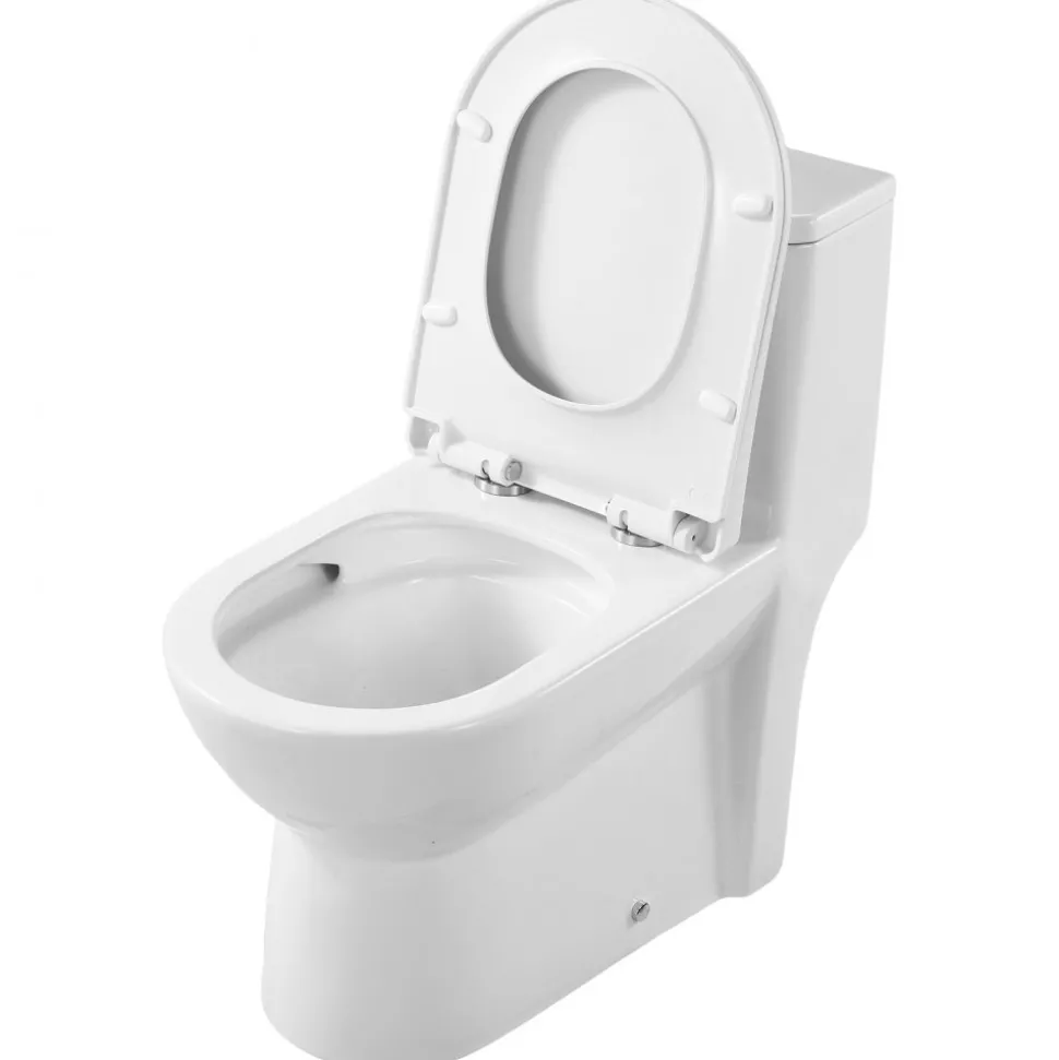 VEVOR One-Piece Toilet, Elongated Toilet Vortex Dual-Flush 1.1/1.6 GPF, Toilets for Bathroom with Comfortable Chair Seat, 12 inch Rough-In, Black + White, Easy-Clean Skirted Design, Standard Height