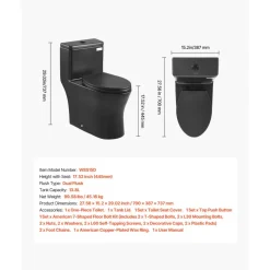 VEVOR One-Piece Toilet, Elongated Toilet Vortex Dual-Flush 1.0/1.28 GPF, Toilets for Bathroom with Comfortable Chair Seat, Standard Height, Easy-Clean Skirted Design, 12 inch Rough-In, Black + Silver