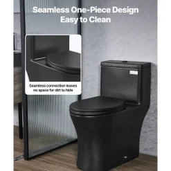 VEVOR One-Piece Toilet, Elongated Toilet Vortex Dual-Flush 1.0/1.28 GPF, Toilets for Bathroom with Comfortable Chair Seat, Standard Height, Easy-Clean Skirted Design, 12 inch Rough-In, Black + Silver