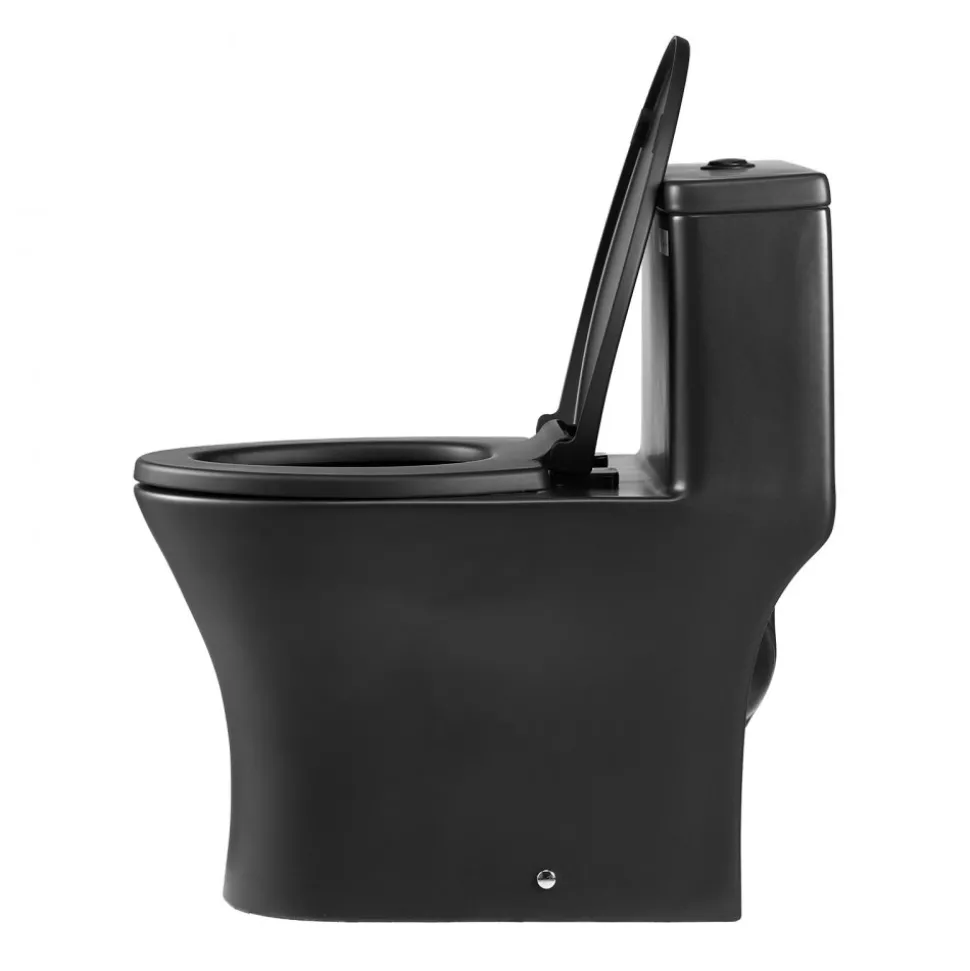 VEVOR One-Piece Toilet, Elongated Toilet Vortex Dual-Flush 1.0/1.28 GPF, Toilets for Bathroom with Comfortable Chair Seat, Standard Height, Easy-Clean Skirted Design, 12 inch Rough-In, Black + Silver