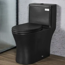 VEVOR One-Piece Toilet, Elongated Toilet Vortex Dual-Flush 1.0/1.28 GPF, Toilets for Bathroom with Comfortable Chair Seat, Standard Height, Easy-Clean Skirted Design, 12 inch Rough-In, Black + Silver
