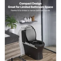 VEVOR One-Piece Toilet, Elongated Toilet Vortex Dual-Flush 1.0/1.28 GPF, Toilets for Bathroom with Comfortable Chair Seat, Standard Height, Easy-Clean Skirted Design, 12 inch Rough-In, Black + Silver