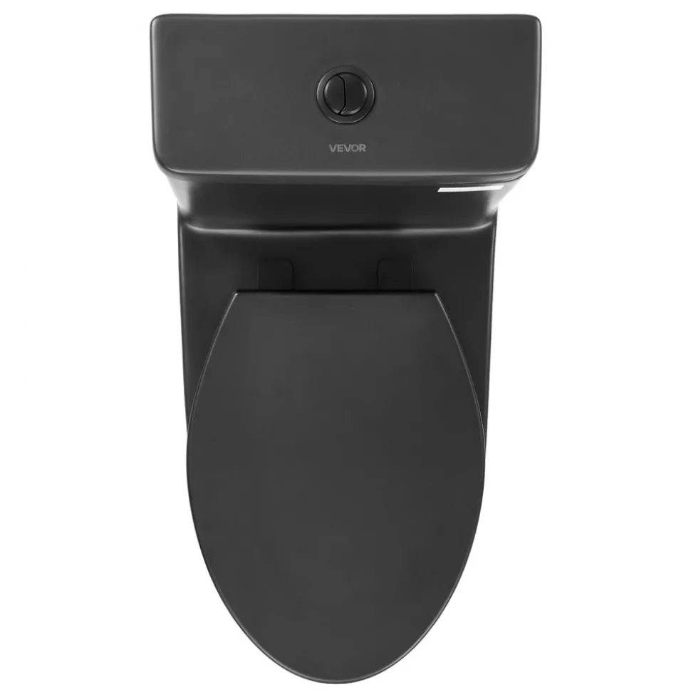 VEVOR One-Piece Toilet, Elongated Toilet Vortex Dual-Flush 1.0/1.28 GPF, Toilets for Bathroom with Comfortable Chair Seat, Standard Height, Easy-Clean Skirted Design, 12 inch Rough-In, Black + Silver