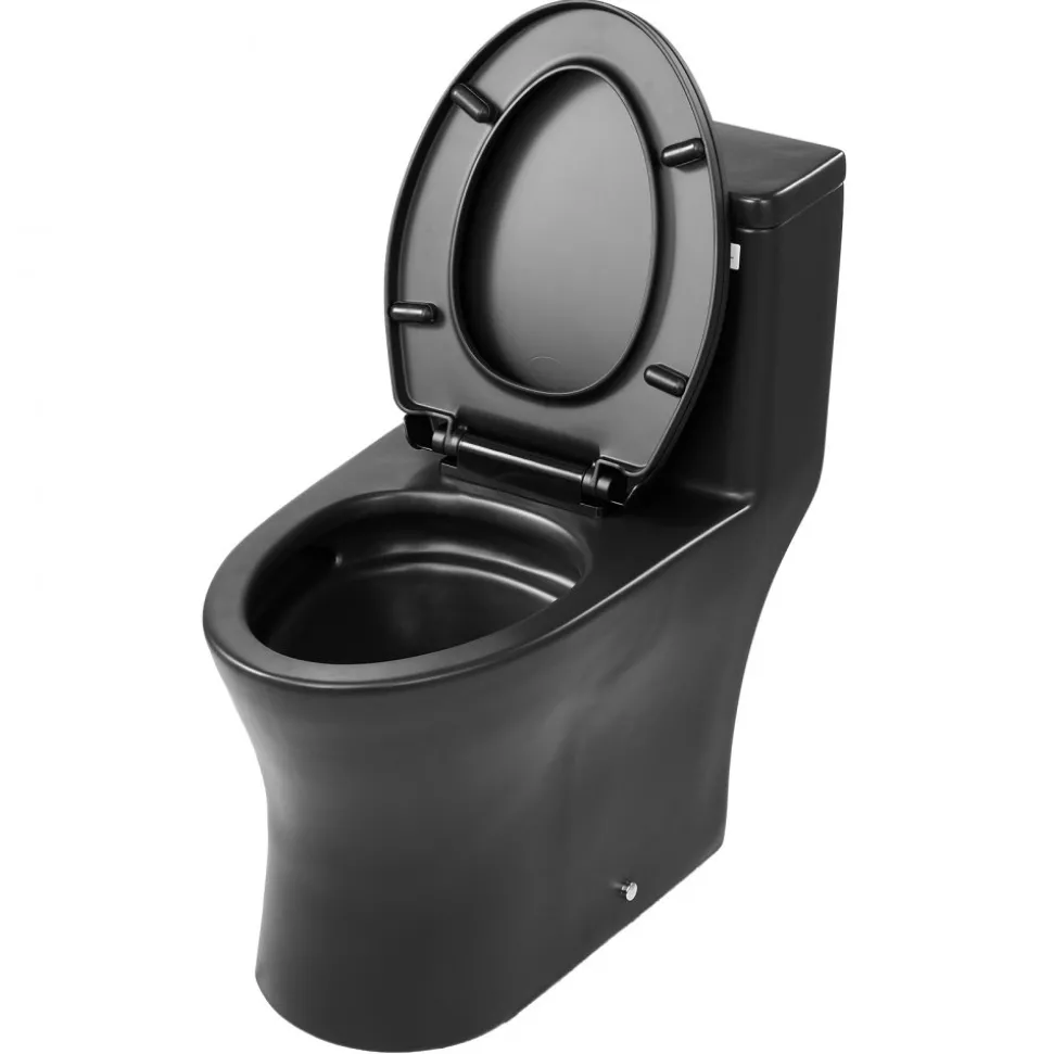 VEVOR One-Piece Toilet, Elongated Toilet Vortex Dual-Flush 1.0/1.28 GPF, Toilets for Bathroom with Comfortable Chair Seat, Standard Height, Easy-Clean Skirted Design, 12 inch Rough-In, Black + Silver