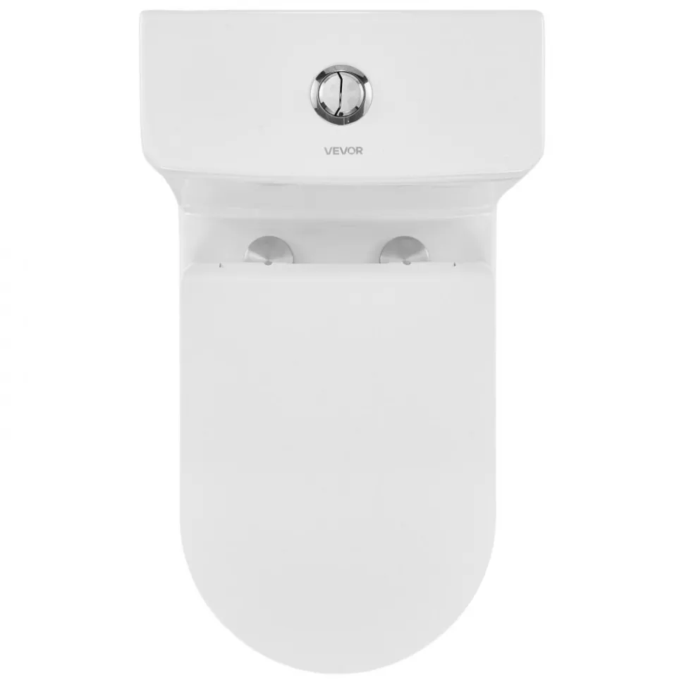 VEVOR One-Piece Toilet, Elongated Toilet Vortex Dual-Flush 1.1/1.6 GPF, Toilets for Bathroom with Comfortable Chair Seat, Standard Height, Easy-Clean Skirted Design, 12 inch Rough-In, White + Silver