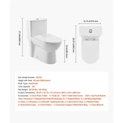 VEVOR One-Piece Toilet, Elongated Toilet Vortex Dual-Flush 1.1/1.6 GPF, Toilets for Bathroom with Comfortable Chair Seat, Standard Height, Easy-Clean Skirted Design, 12 inch Rough-In, White + Silver