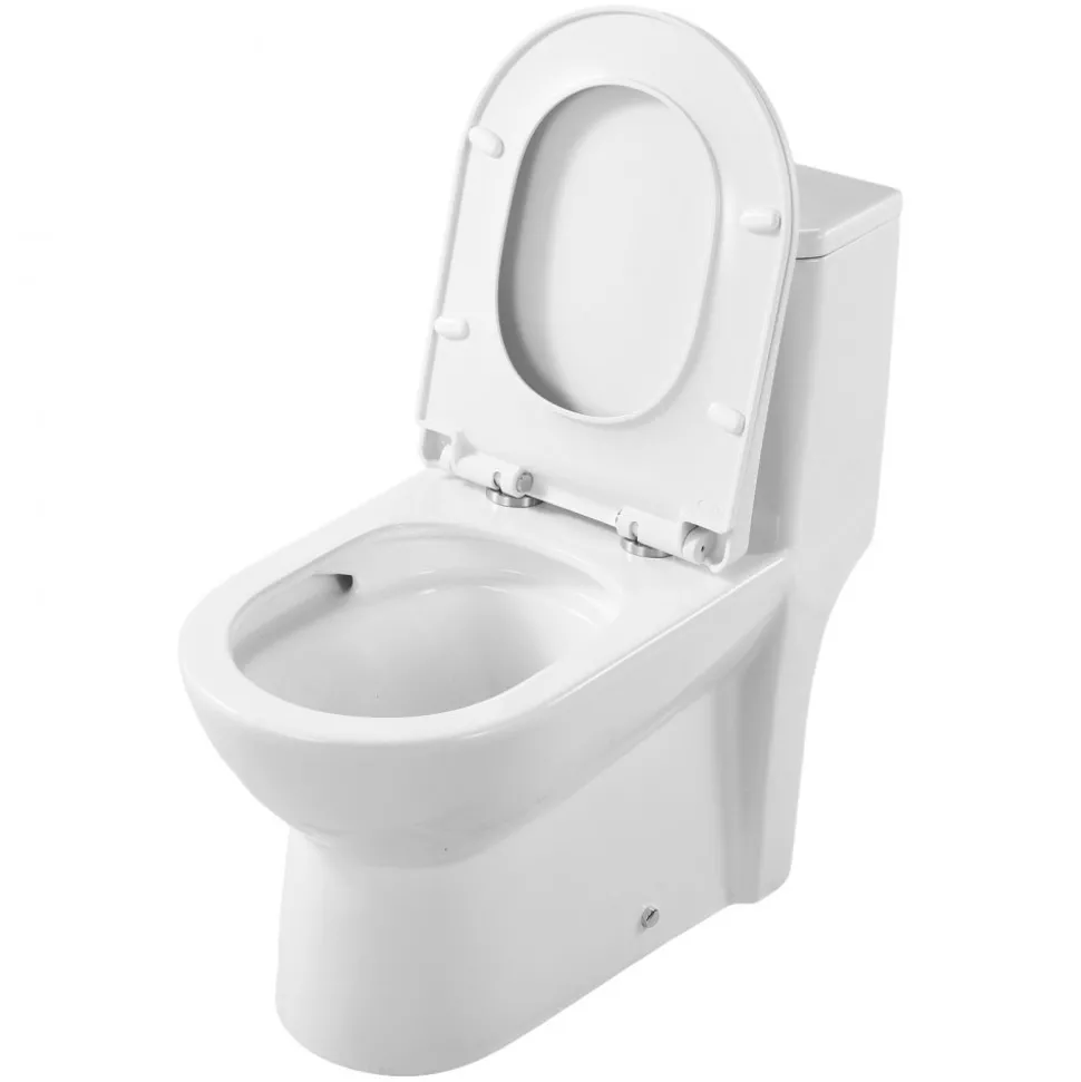 VEVOR One-Piece Toilet, Elongated Toilet Vortex Dual-Flush 1.1/1.6 GPF, Toilets for Bathroom with Comfortable Chair Seat, Standard Height, Easy-Clean Skirted Design, 12 inch Rough-In, White + Silver