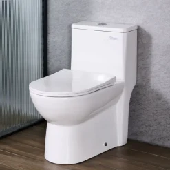 VEVOR One-Piece Toilet, Elongated Toilet Vortex Dual-Flush 1.1/1.6 GPF, Toilets for Bathroom with Comfortable Chair Seat, Standard Height, Easy-Clean Skirted Design, 12 inch Rough-In, White + Silver