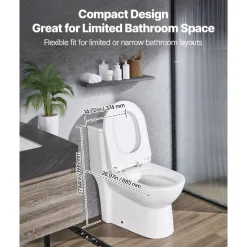 VEVOR One-Piece Toilet, Elongated Toilet Vortex Dual-Flush 1.1/1.6 GPF, Toilets for Bathroom with Comfortable Chair Seat, Standard Height, Easy-Clean Skirted Design, 12 inch Rough-In, White + Silver