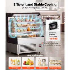 VEVOR Open Air Merchandiser, 7.5 cu. ft. 3-Tier Shelving Commercial Refrigerator, Grab and Go Fan Cooling Display Cooler, with LED Lighting, Night Curtain, Upright for Restaurants, Stores, Office