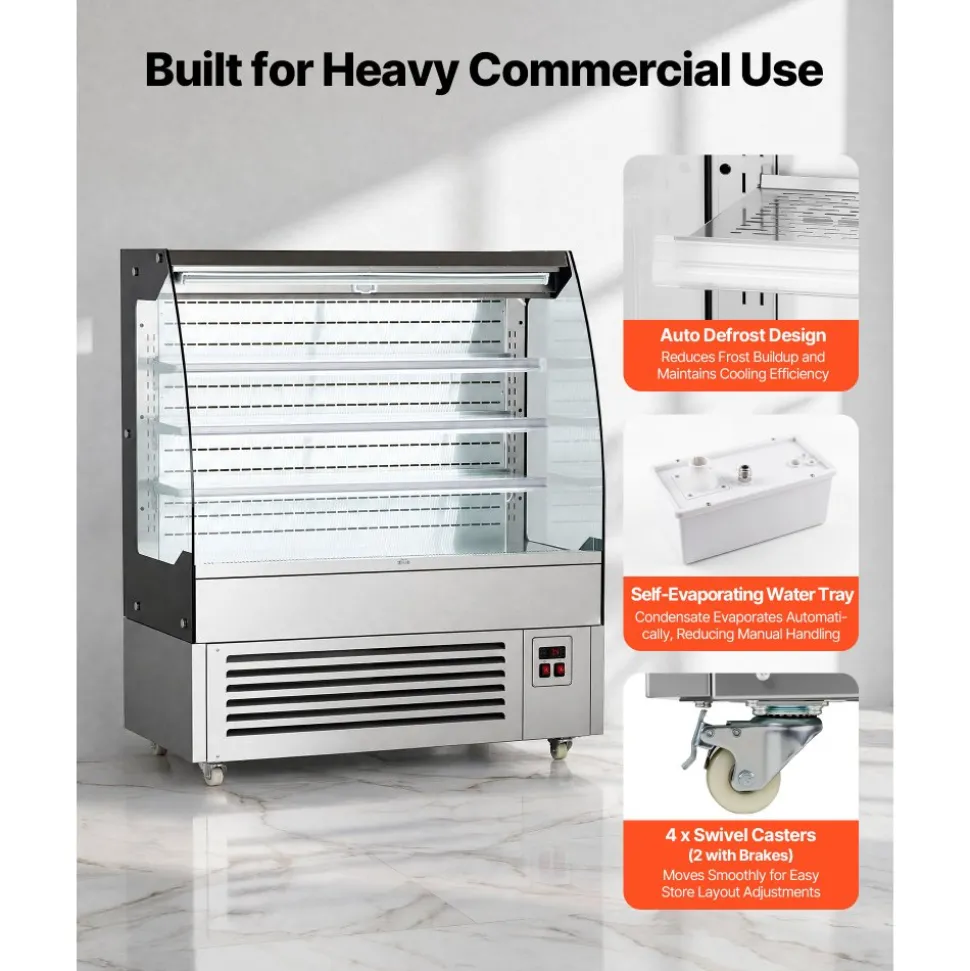 VEVOR Open Air Merchandiser, 7.5 cu. ft. 3-Tier Shelving Commercial Refrigerator, Grab and Go Fan Cooling Display Cooler, with LED Lighting, Night Curtain, Upright for Restaurants, Stores, Office