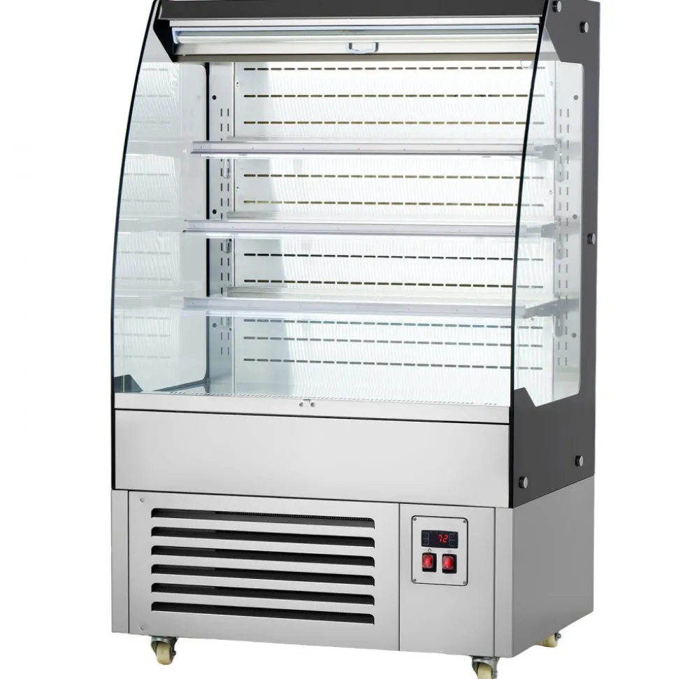 VEVOR Open Air Merchandiser, 5.4 cu. ft. 3-Tier Shelving Commercial Refrigerator, Grab and Go Fan Cooling Display Cooler, with LED Lighting, Night Curtain, Upright for Restaurants, Stores, Office