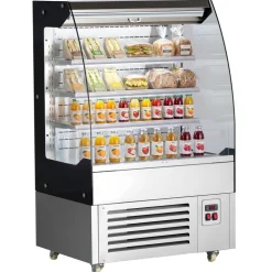 VEVOR Open Air Merchandiser, 5.4 cu. ft. 3-Tier Shelving Commercial Refrigerator, Grab and Go Fan Cooling Display Cooler, with LED Lighting, Night Curtain, Upright for Restaurants, Stores, Office