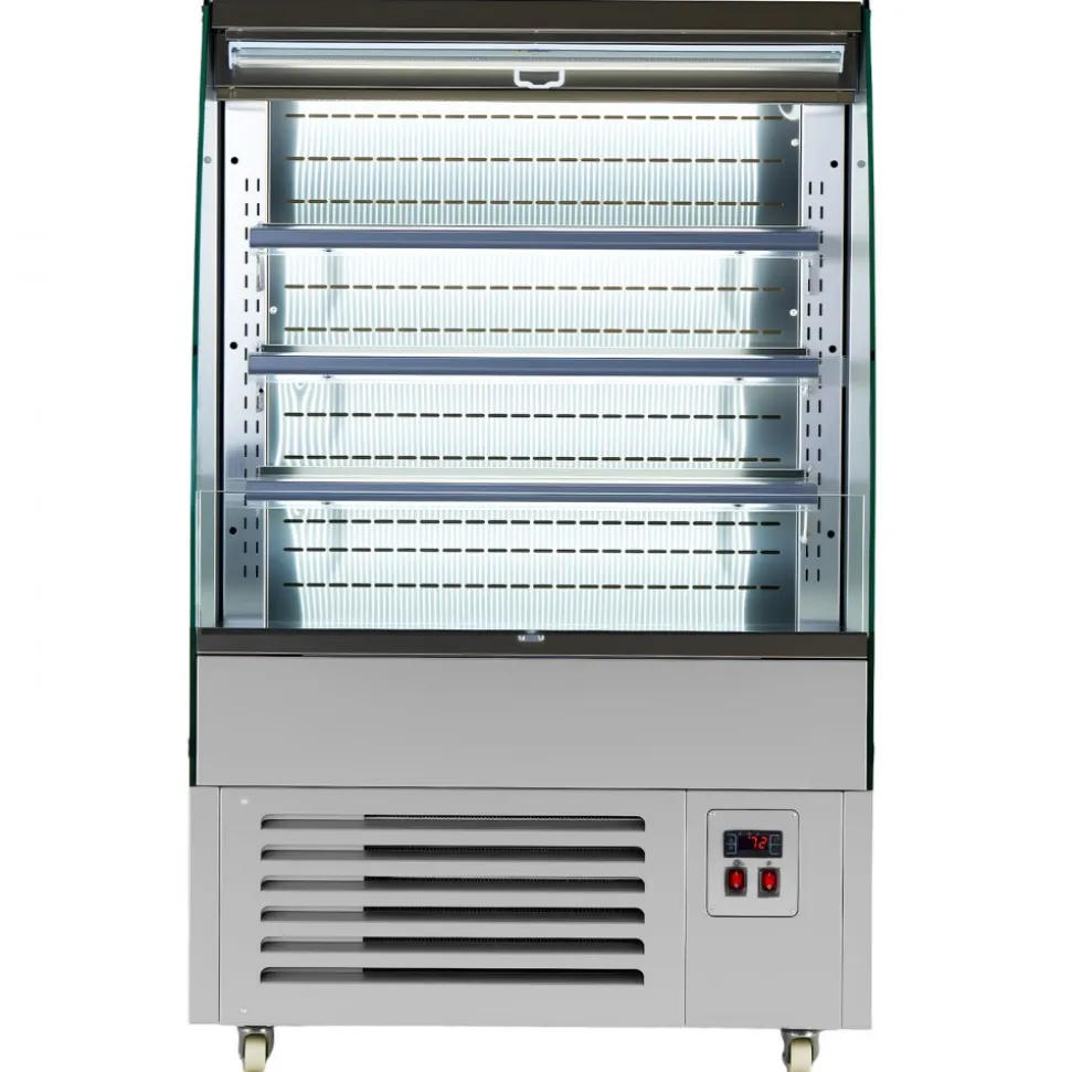 VEVOR Open Air Merchandiser, 5.4 cu. ft. 3-Tier Shelving Commercial Refrigerator, Grab and Go Fan Cooling Display Cooler, with LED Lighting, Night Curtain, Upright for Restaurants, Stores, Office