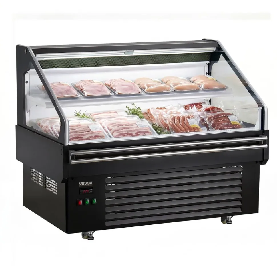 VEVOR Open Air Merchandiser, 4.6 cu. ft. Shelving Commercial Refrigerator, Grab and Go Fan Cooling Display Cooler, with LED Lighting, Night Curtain, Horizontal for Restaurants, Stores, Office