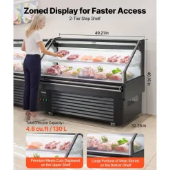 VEVOR Open Air Merchandiser, 4.6 cu. ft. Shelving Commercial Refrigerator, Grab and Go Fan Cooling Display Cooler, with LED Lighting, Night Curtain, Horizontal for Restaurants, Stores, Office