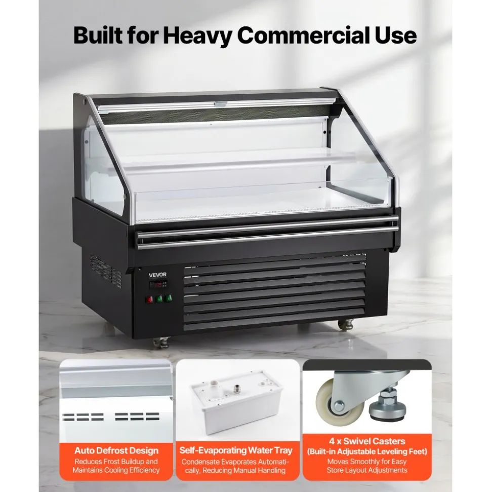 VEVOR Open Air Merchandiser, 4.6 cu. ft. Shelving Commercial Refrigerator, Grab and Go Fan Cooling Display Cooler, with LED Lighting, Night Curtain, Horizontal for Restaurants, Stores, Office