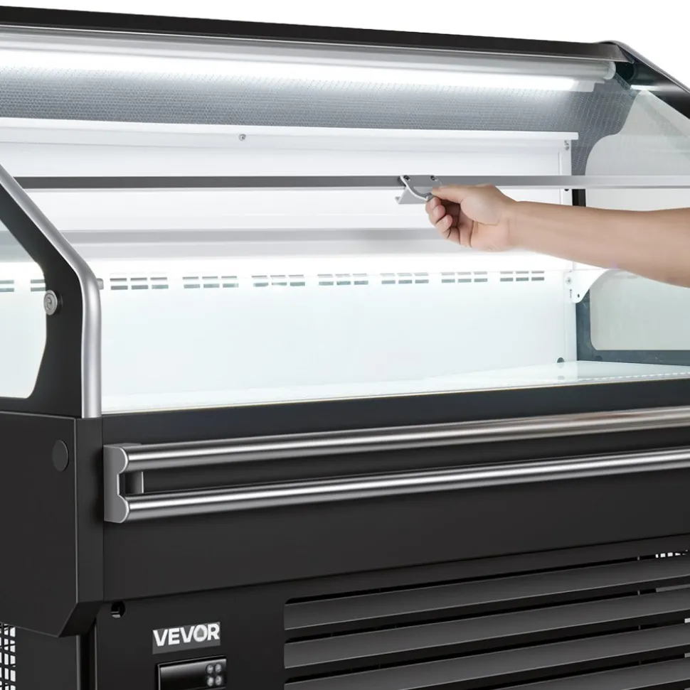 VEVOR Open Air Merchandiser, 4.6 cu. ft. Shelving Commercial Refrigerator, Grab and Go Fan Cooling Display Cooler, with LED Lighting, Night Curtain, Horizontal for Restaurants, Stores, Office