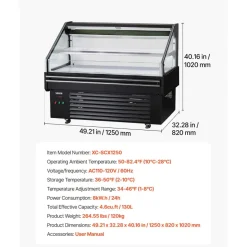 VEVOR Open Air Merchandiser, 4.6 cu. ft. Shelving Commercial Refrigerator, Grab and Go Fan Cooling Display Cooler, with LED Lighting, Night Curtain, Horizontal for Restaurants, Stores, Office