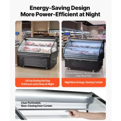 VEVOR Open Air Merchandiser, 4.6 cu. ft. Shelving Commercial Refrigerator, Grab and Go Fan Cooling Display Cooler, with LED Lighting, Night Curtain, Horizontal for Restaurants, Stores, Office