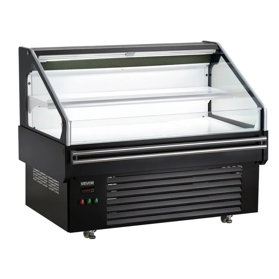 VEVOR Open Air Merchandiser, 4.6 cu. ft. Shelving Commercial Refrigerator, Grab and Go Fan Cooling Display Cooler, with LED Lighting, Night Curtain, Horizontal for Restaurants, Stores, Office