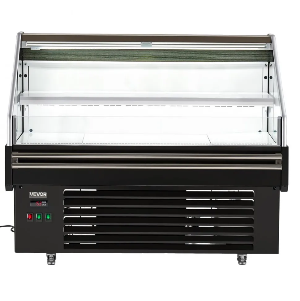 VEVOR Open Air Merchandiser, 4.6 cu. ft. Shelving Commercial Refrigerator, Grab and Go Fan Cooling Display Cooler, with LED Lighting, Night Curtain, Horizontal for Restaurants, Stores, Office