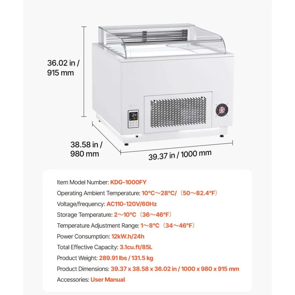 VEVOR Open Air Merchandiser, 3.1 cu. ft. Shelving Commercial Refrigerator, Grab and Go Fan Cooling Display Cooler, with LED Lighting, Night Curtain, Horizontal for Restaurants, Stores, Office