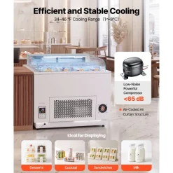 VEVOR Open Air Merchandiser, 3.1 cu. ft. Shelving Commercial Refrigerator, Grab and Go Fan Cooling Display Cooler, with LED Lighting, Night Curtain, Horizontal for Restaurants, Stores, Office