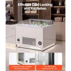 VEVOR Open Air Merchandiser, 3.1 cu. ft. Shelving Commercial Refrigerator, Grab and Go Fan Cooling Display Cooler, with LED Lighting, Night Curtain, Horizontal for Restaurants, Stores, Office