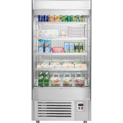 VEVOR Open Air Merchandiser, 4-Tier Shelving Commercial Refrigerator, Grab and Go Display Cooler Refrigerator with Air Curtain, LED Advertising Light, Fits for Restaurants, Stores, Office, 18.4cu.ft.