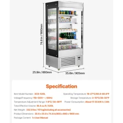 VEVOR Open Air Merchandiser, 4-Tier Shelving Commercial Refrigerator, Grab and Go Display Cooler Refrigerator with Air Curtain, LED Advertising Light, Fits for Restaurants, Stores, Office, 18.4cu.ft.