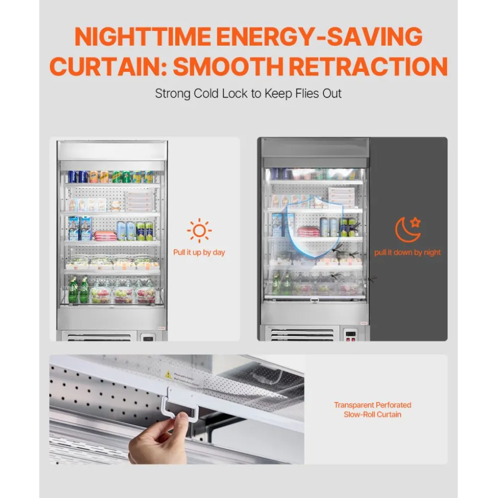 VEVOR Open Air Merchandiser, 4-Tier Shelving Commercial Refrigerator, Grab and Go Display Cooler Refrigerator with Air Curtain, LED Advertising Light, Fits for Restaurants, Stores, Office, 18.4cu.ft.