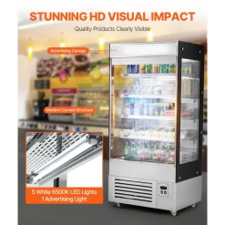 VEVOR Open Air Merchandiser, 4-Tier Shelving Commercial Refrigerator, Grab and Go Display Cooler Refrigerator with Air Curtain, LED Advertising Light, Fits for Restaurants, Stores, Office, 18.4cu.ft.
