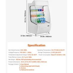 VEVOR Open Air Merchandiser, 2-Tier Shelving Commercial Refrigerator, Grab and Go Display Cooler Refrigerator with Air Curtain, LED Advertising Light, Fits for Restaurants, Stores, Office, 12.7cu.ft.