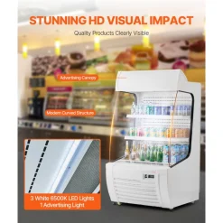 VEVOR Open Air Merchandiser, 2-Tier Shelving Commercial Refrigerator, Grab and Go Display Cooler Refrigerator with Air Curtain, LED Advertising Light, Fits for Restaurants, Stores, Office, 12.7cu.ft.
